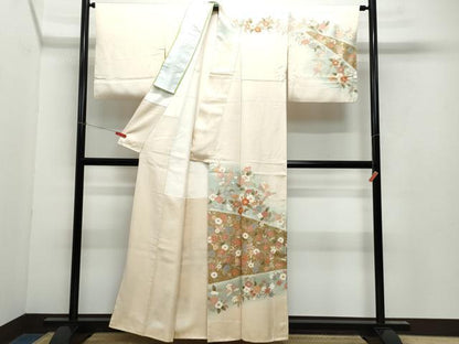 平和屋着物●訪問着 駒刺繍 花唐草文 正絹 逸品 CAAY2921vf