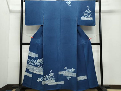 平和屋着物●現代の名工 古庄紀治 訪問着 天然藍 枝花文 正絹 逸品 CAAY2933vf