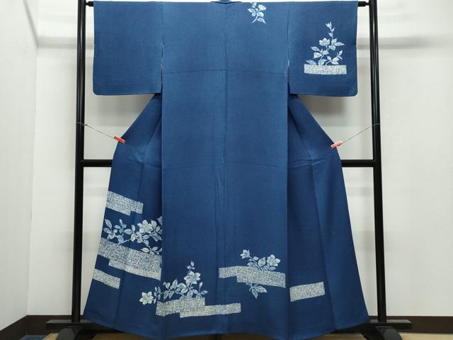 平和屋着物●現代の名工 古庄紀治 訪問着 天然藍 枝花文 正絹 逸品 CAAY2933vf
