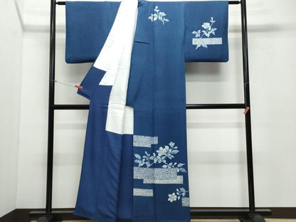 平和屋着物●現代の名工 古庄紀治 訪問着 天然藍 枝花文 正絹 逸品 CAAY2933vf