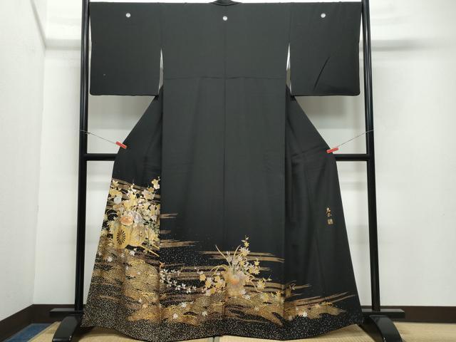 平和屋着物●金彩友禅　卓越技能者・名工・和田光正　黒留袖　花車文　金銀彩　正絹　逸品　CAAY2939vf