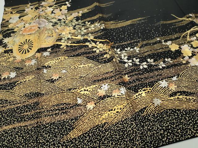 平和屋着物●金彩友禅　卓越技能者・名工・和田光正　黒留袖　花車文　金銀彩　正絹　逸品　CAAY2939vf