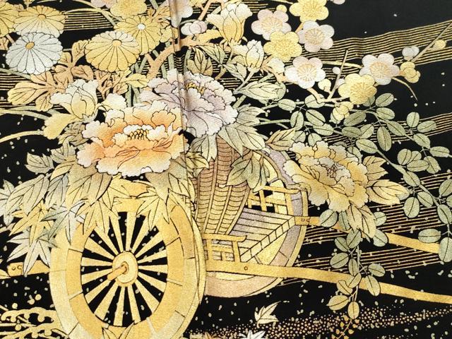 平和屋着物●金彩友禅　卓越技能者・名工・和田光正　黒留袖　花車文　金銀彩　正絹　逸品　CAAY2939vf