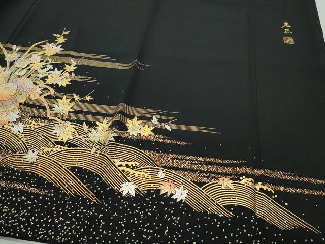 平和屋着物●金彩友禅　卓越技能者・名工・和田光正　黒留袖　花車文　金銀彩　正絹　逸品　CAAY2939vf