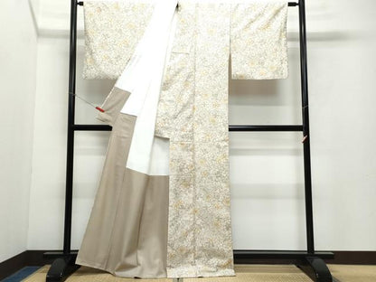 平和屋着物●石川県指定無形文化財 牛首紬 白山工房 手織り 草花文 証紙付き 正絹 逸品 CAAY2943vf