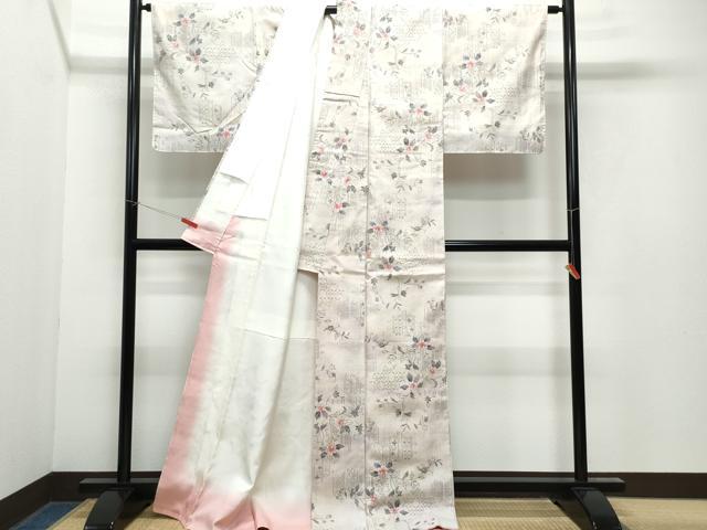 平和屋着物●上質な紬 吉祥花唐草文 正絹 逸品 CAAY2955vf