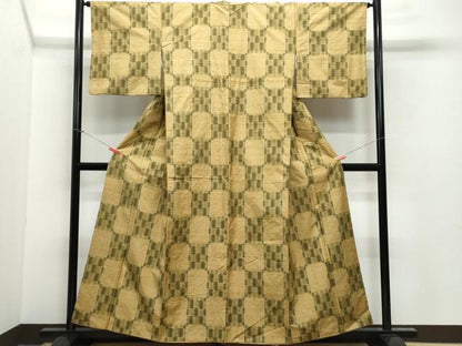 平和屋着物●上質な紬　市松文様　正絹　逸品　CAAY2961vf