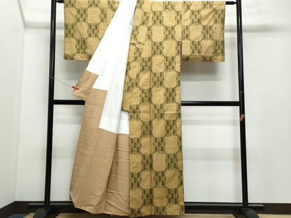 平和屋着物●上質な紬　市松文様　正絹　逸品　CAAY2961vf