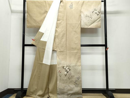 平和屋着物●訪問着　作家物　紬地　草花文　正絹　逸品　CAAY2965vf