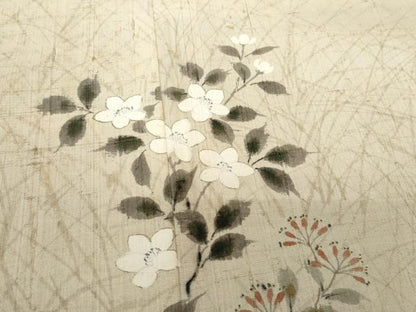 平和屋着物●訪問着　作家物　紬地　草花文　正絹　逸品　CAAY2965vf