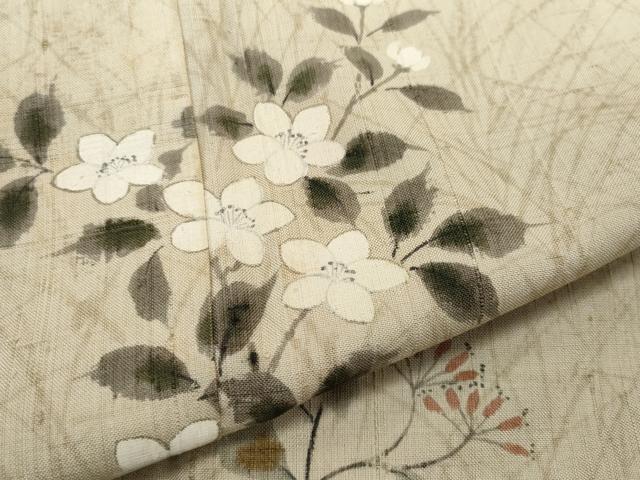 平和屋着物●訪問着　作家物　紬地　草花文　正絹　逸品　CAAY2965vf