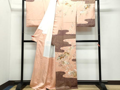 平和屋着物●訪問着 駒刺繍 地紙草花文 金彩 正絹 逸品 CAAY2966vf