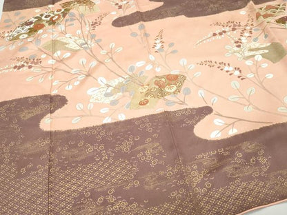 平和屋着物●訪問着 駒刺繍 地紙草花文 金彩 正絹 逸品 CAAY2966vf