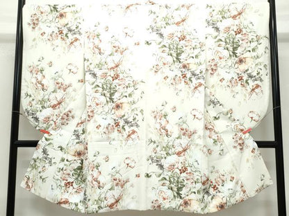 平和屋着物●小振袖 二尺袖・半襦袢セット 草花文 洗える着物 CAAY2973vf