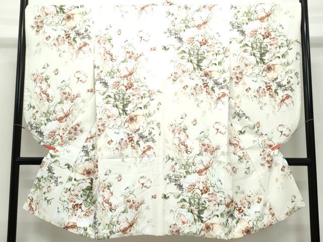 平和屋着物●小振袖 二尺袖・半襦袢セット 草花文 洗える着物 CAAY2973vf