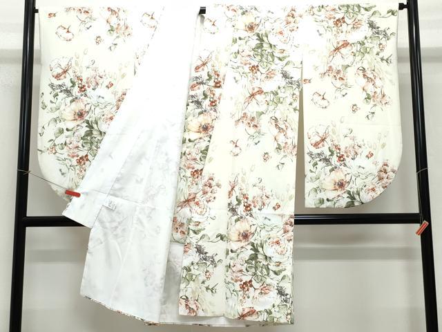 平和屋着物●小振袖 二尺袖・半襦袢セット 草花文 洗える着物 CAAY2973vf