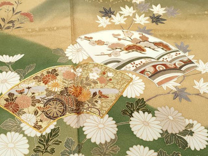平和屋着物●訪問着 駒刺繍 地紙花車文 金銀彩 ますいわ屋扱い 正絹 逸品 CAAY2987vf