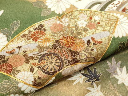 平和屋着物●訪問着 駒刺繍 地紙花車文 金銀彩 ますいわ屋扱い 正絹 逸品 CAAY2987vf