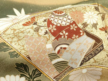 平和屋着物●訪問着 駒刺繍 地紙花車文 金銀彩 ますいわ屋扱い 正絹 逸品 CAAY2987vf