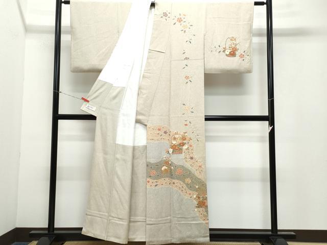 平和屋着物●訪問着　花籠文　金彩　鬼しぼ縮緬　やまと誂製　正絹　逸品　CAAY2994vf