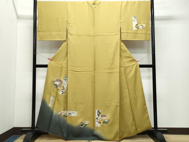 平和屋着物●訪問着　地紙葡萄蔦の葉草花文　金銀彩　正絹　逸品　CAAY2999vf