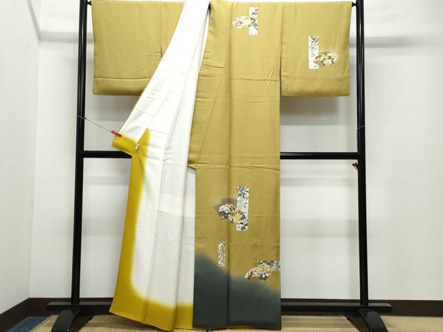 平和屋着物●訪問着　地紙葡萄蔦の葉草花文　金銀彩　正絹　逸品　CAAY2999vf
