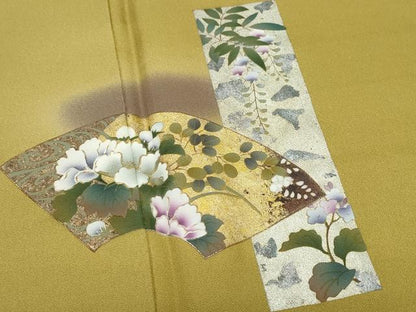 平和屋着物●訪問着　地紙葡萄蔦の葉草花文　金銀彩　正絹　逸品　CAAY2999vf