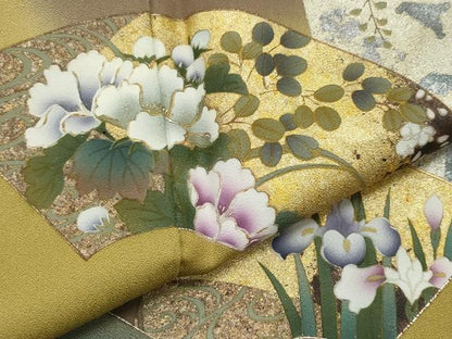平和屋着物●訪問着　地紙葡萄蔦の葉草花文　金銀彩　正絹　逸品　CAAY2999vf