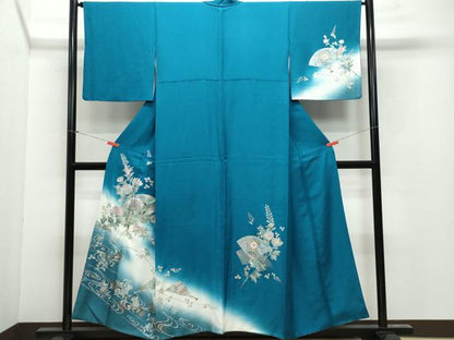 平和屋着物●訪問着 螺鈿 扇面更紗草花文 暈し染め 金銀彩 正絹 逸品 CAAY3001vf