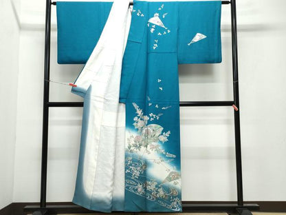 平和屋着物●訪問着 螺鈿 扇面更紗草花文 暈し染め 金銀彩 正絹 逸品 CAAY3001vf