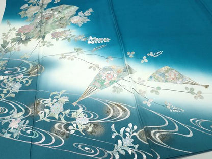 平和屋着物●訪問着 螺鈿 扇面更紗草花文 暈し染め 金銀彩 正絹 逸品 CAAY3001vf