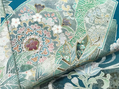 平和屋着物●訪問着 螺鈿 扇面更紗草花文 暈し染め 金銀彩 正絹 逸品 CAAY3001vf