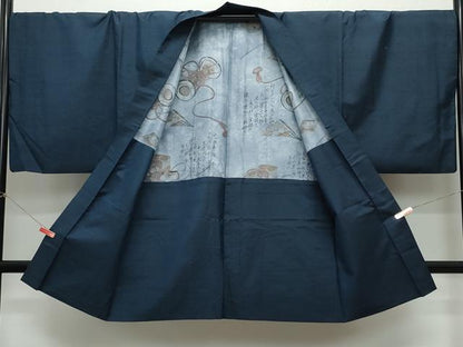 平和屋着物●男性　紬　アンサンブル　藍鉄色　正絹　逸品　CAAY3015vf