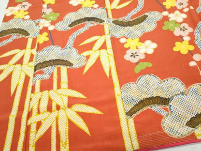 平和屋着物●アンティーク　大正ロマン　振袖　松竹梅　金彩　正絹　逸品　CAAY3017vf