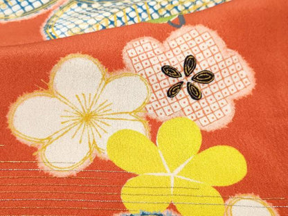 平和屋着物●アンティーク　大正ロマン　振袖　松竹梅　金彩　正絹　逸品　CAAY3017vf