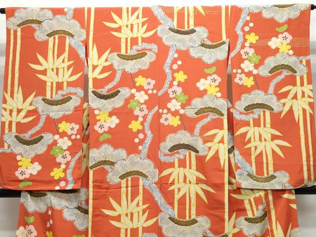 平和屋着物●アンティーク　大正ロマン　振袖　松竹梅　金彩　正絹　逸品　CAAY3017vf