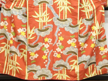 平和屋着物●アンティーク　大正ロマン　振袖　松竹梅　金彩　正絹　逸品　CAAY3017vf