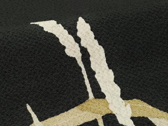 平和屋着物●訪問着　稲　黒地　鬼しぼ縮緬　正絹　逸品　CAAY3067vf