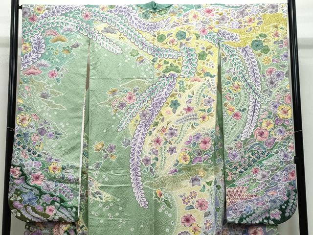 平和屋着物●豪華振袖 辻が花 銀通し地 正絹 逸品 CAAY3068vf