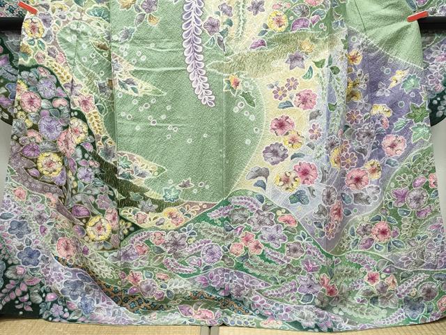 平和屋着物●豪華振袖 辻が花 銀通し地 正絹 逸品 CAAY3068vf