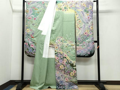 平和屋着物●豪華振袖 辻が花 銀通し地 正絹 逸品 CAAY3068vf