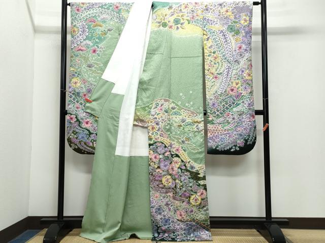 平和屋着物●豪華振袖 辻が花 銀通し地 正絹 逸品 CAAY3068vf