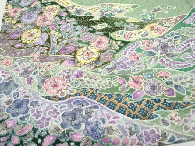 平和屋着物●豪華振袖 辻が花 銀通し地 正絹 逸品 CAAY3068vf