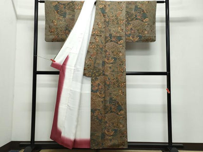 平和屋着物●上質な小紋 飛鶴更紗草花文 金彩 鬼しぼ縮緬 正絹 逸品 未使用 CAAY3070vf