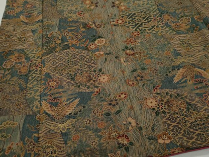 平和屋着物●上質な小紋 飛鶴更紗草花文 金彩 鬼しぼ縮緬 正絹 逸品 未使用 CAAY3070vf
