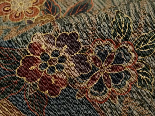 平和屋着物●上質な小紋 飛鶴更紗草花文 金彩 鬼しぼ縮緬 正絹 逸品 未使用 CAAY3070vf