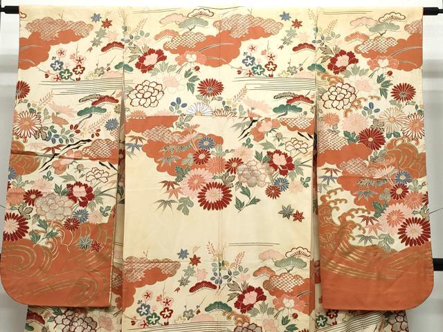 平和屋着物●セミアンティーク　振袖　草花文　金銀彩　正絹　逸品　CAAY3075vf