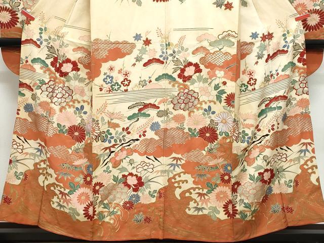 平和屋着物●セミアンティーク　振袖　草花文　金銀彩　正絹　逸品　CAAY3075vf