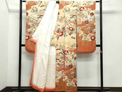 平和屋着物●セミアンティーク　振袖　草花文　金銀彩　正絹　逸品　CAAY3075vf