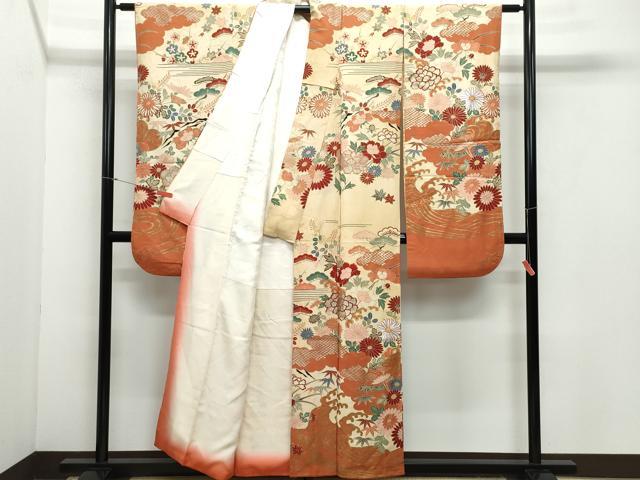 平和屋着物●セミアンティーク　振袖　草花文　金銀彩　正絹　逸品　CAAY3075vf